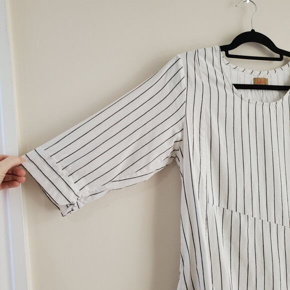 S Tulip Pippa Striped Asymmetrical Lagenlook Blouse Half Sleeve Artsy Tunic - Picture 8 of 12